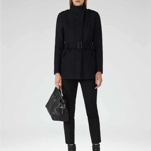 NEW REISS Enara Wool Military Coat Jacket Navy Funnel Neck UK12 US8 EU40 M - Picture 4 of 16